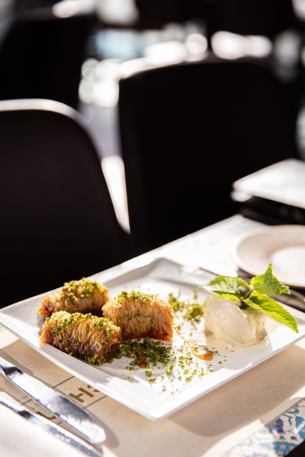 Baklava with ice cream